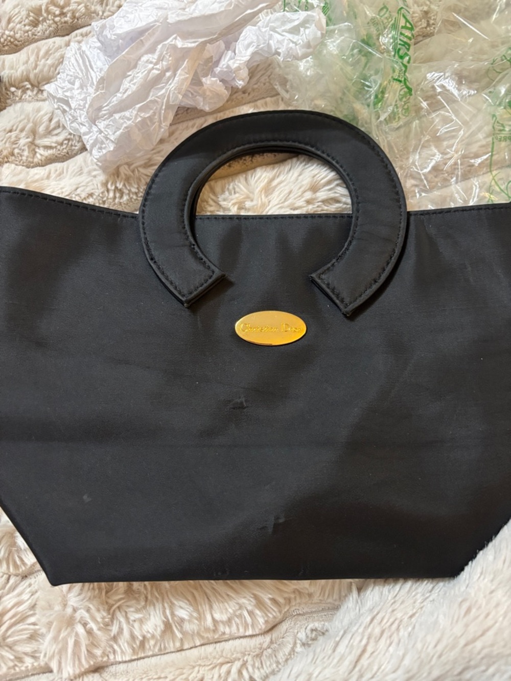 Christian Dior Vintage 80s Circa VIP Black Gold Logo Make Up Cosmetic Bag Tote - Picture 6 of 9